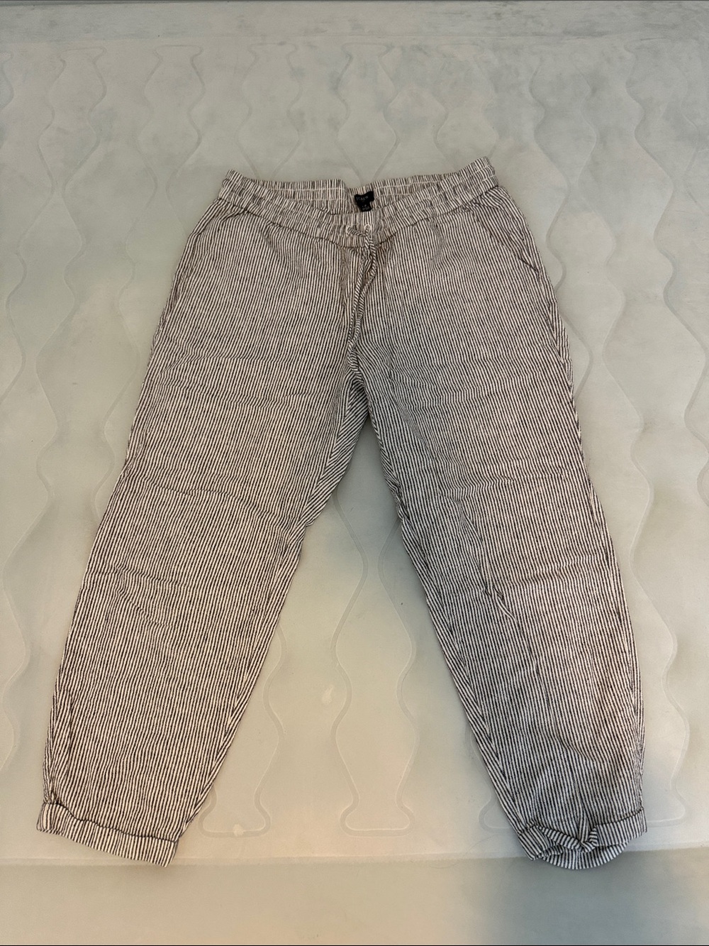 J. Crew Factory Women's Ankle Drawstring Pants - Black & White Pinstripe